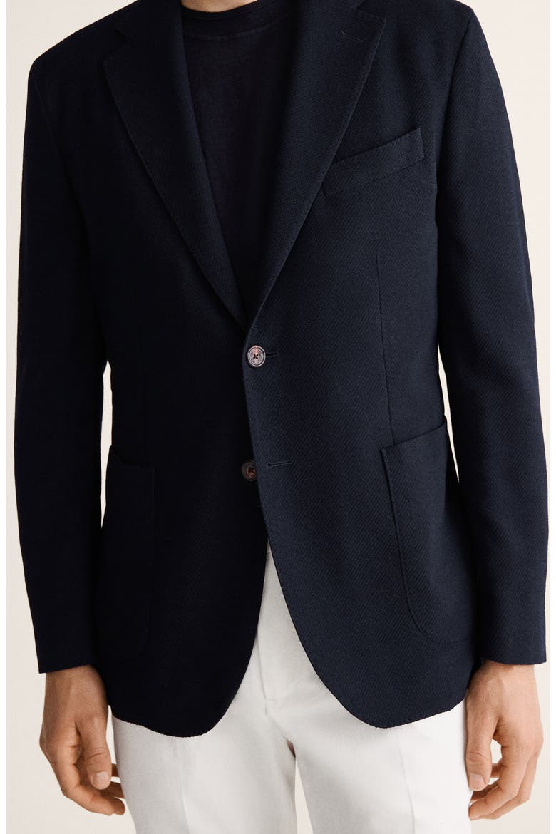 Slim Fit Plaid Wool Blend Blazer, Alternate, color, NAVY