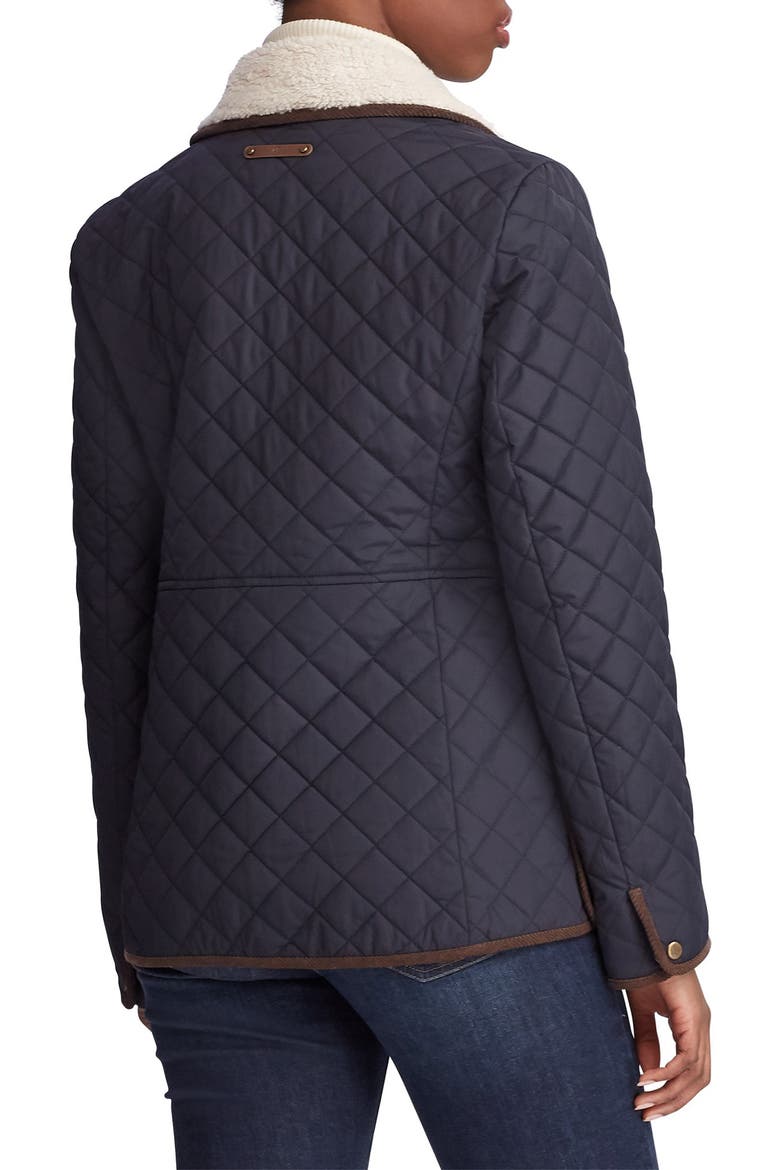 Faux Shearling Collar Quilted Jacket, Alternate, color, DK NAVY
