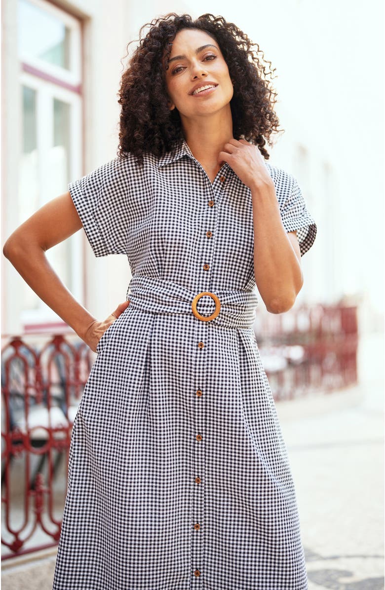 Yumi Gingham Relaxed Shirt Dress, Alternate, color, Black