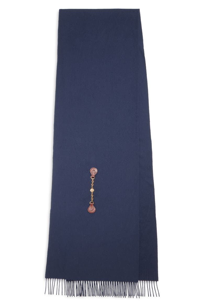 Horse Medal Wool Fringe Scarf, Main, color, NAVY