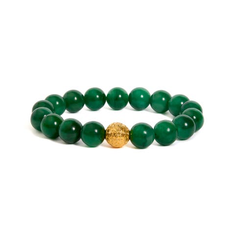 18K Yellow Gold Aventurine Beaded Charm Bracelet
