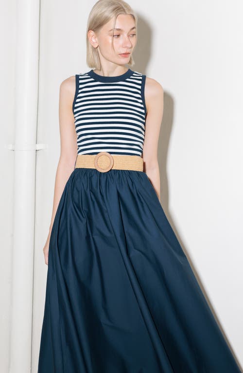 Freemarket Belted Mixed Media Midi Dress