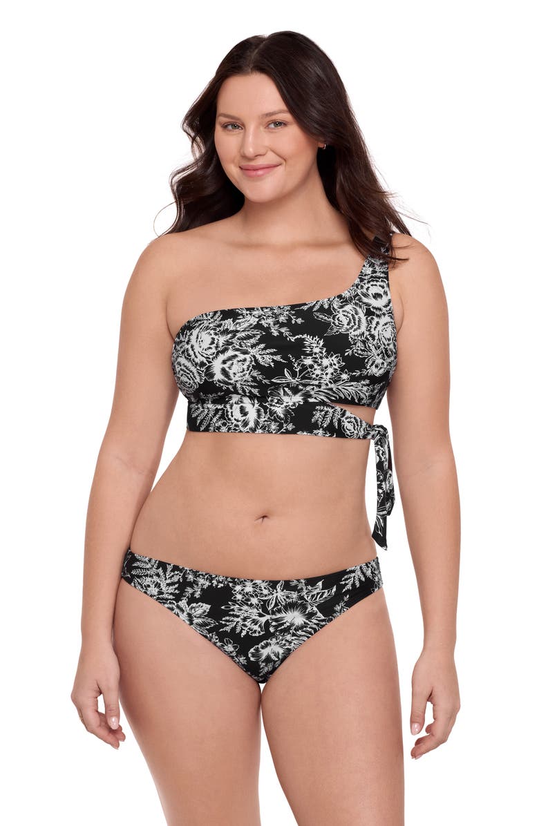 Aqua Green Tie Side One Shoulder Bikini Set, Main, color, Island Toile