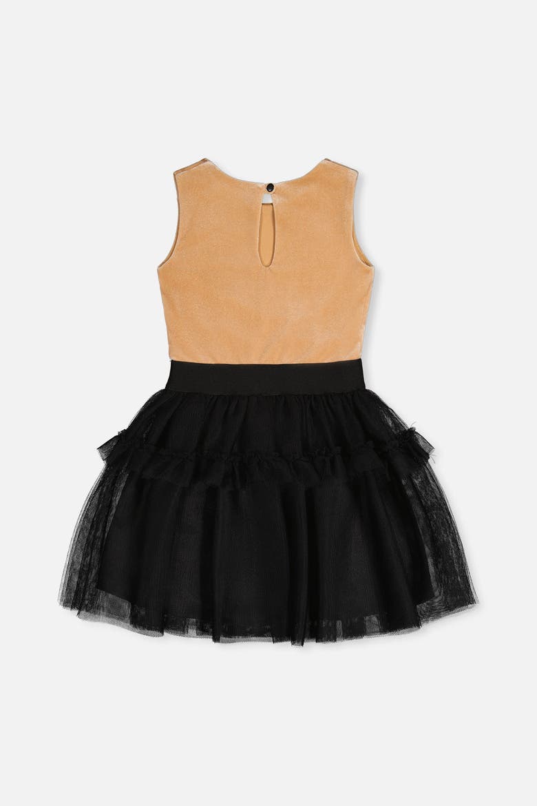 Bi-Material Sleeveless Tiered Mesh Ruffle Dress, Alternate, color, Beige and Black