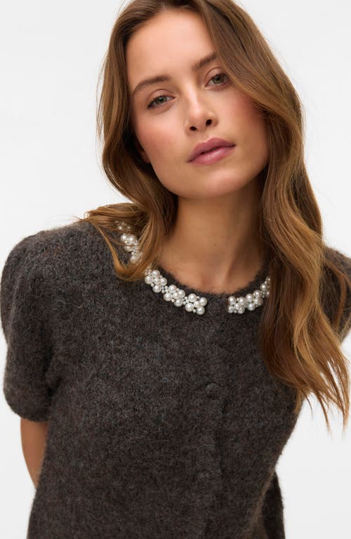 Vero Moda Ocean Pearly Short Sleeve Cardigan In Gray