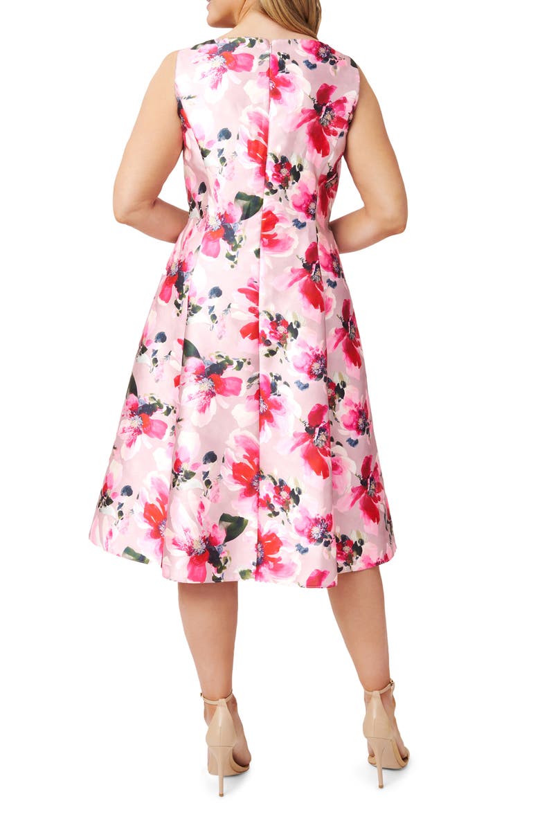 Adrianna Papell Mikado Floral Satin Fit & Flare Midi Dress, Alternate, color, 