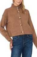 CeCe Roll Edge Mock Neck Cardigan