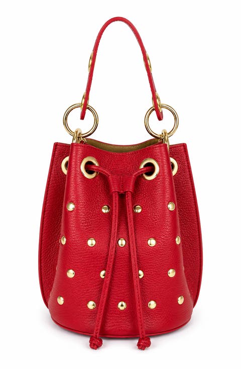 Paolina Studded Leather Bucket Bag