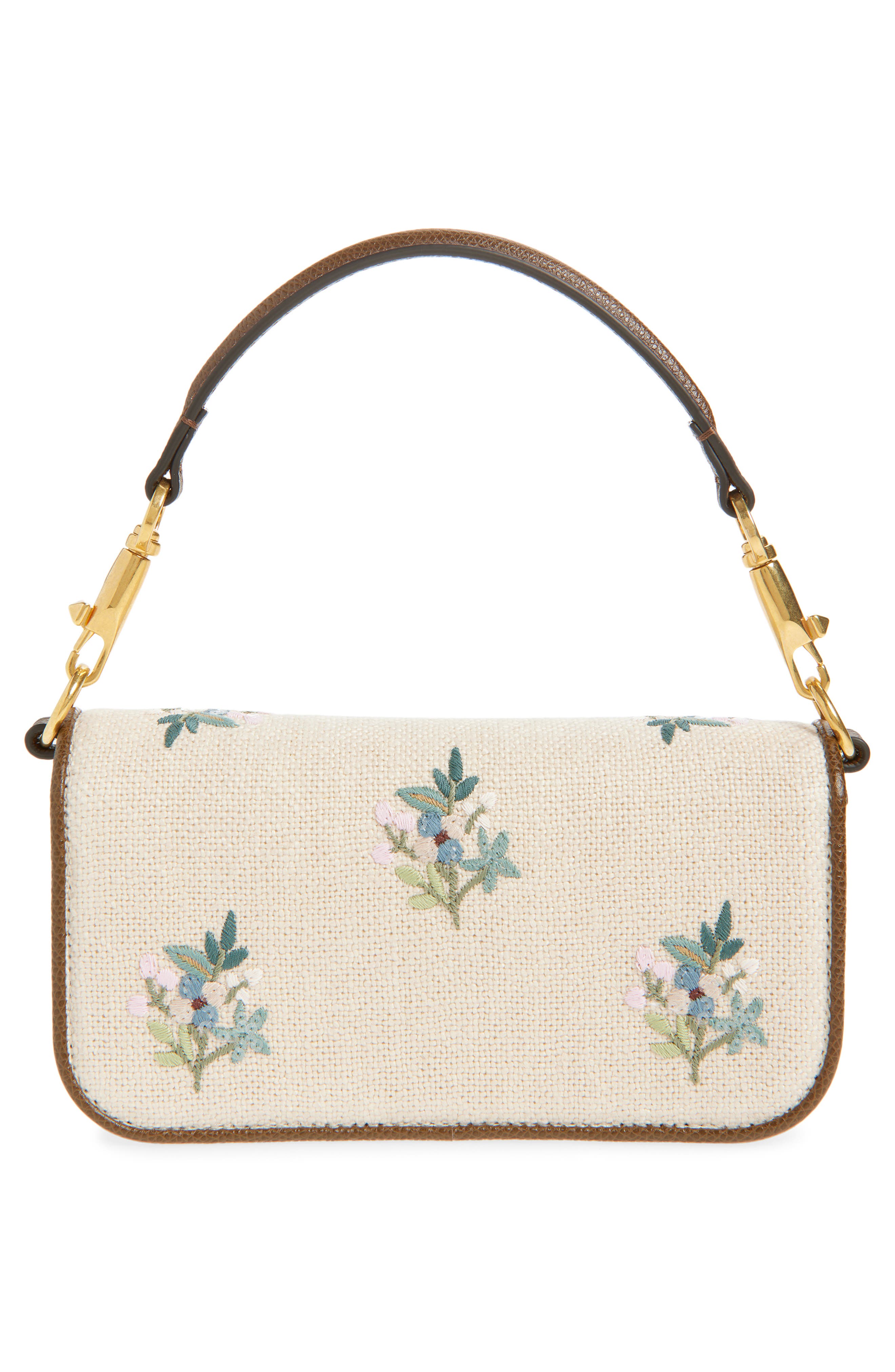 Valentino Garavani Small Locò Embroidered Linen Shoulder Bag, Alternate, color, Beige Multi