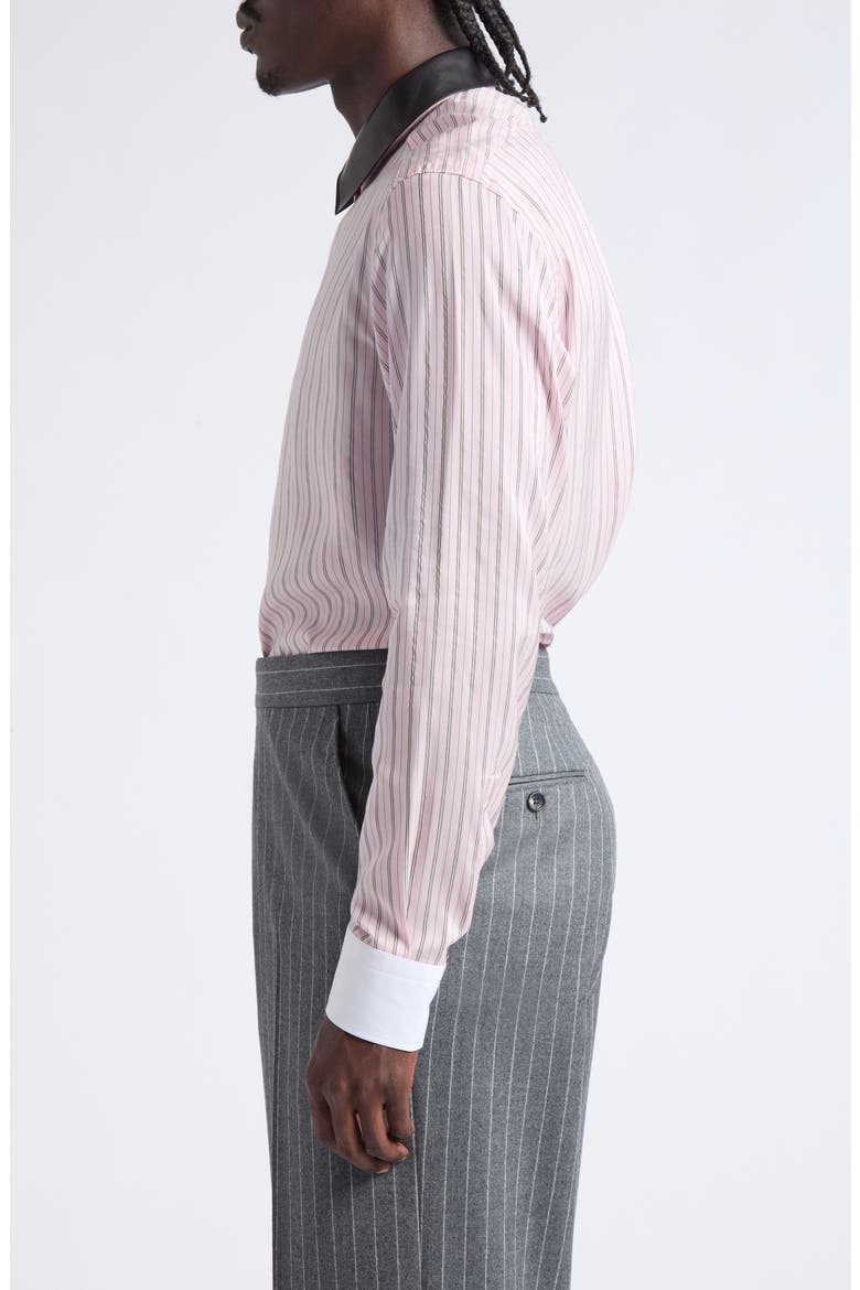 Stripe Silk Button-Up Shirt with Removable Leather Collar, Alternate, color, ROSE/ WHITE