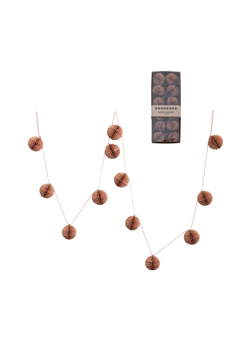 Recycled Paper Honeycomb Ball Garland with Gold Glitter, Peach Color, Main, color, Gold & Peach