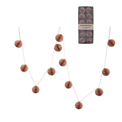 Recycled Paper Honeycomb Ball Garland with Gold Glitter, Peach Color
