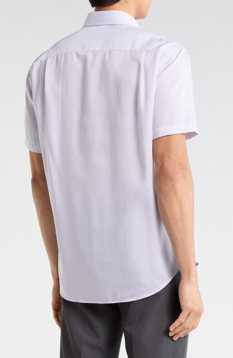 David Donahue Neat Print Short Sleeve Shirt, Alternate, color, White/ Purple