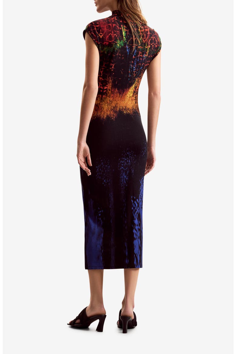 Mock Neck Abstract Print Midi Dress, Alternate, color, BLUE MULTI