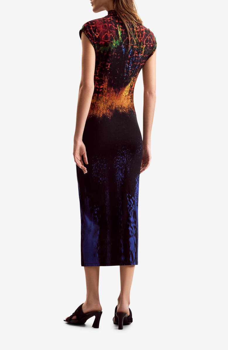 Desigual Mock Neck Abstract Print Midi Dress, Alternate, color, Blue Multi