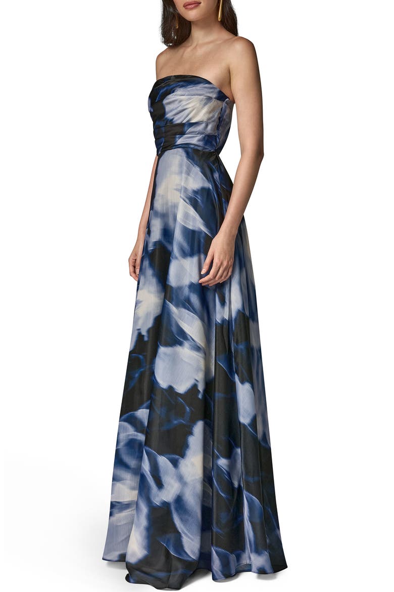 Floral Organza Strapless Gown, Alternate, color, NIGHT SKY