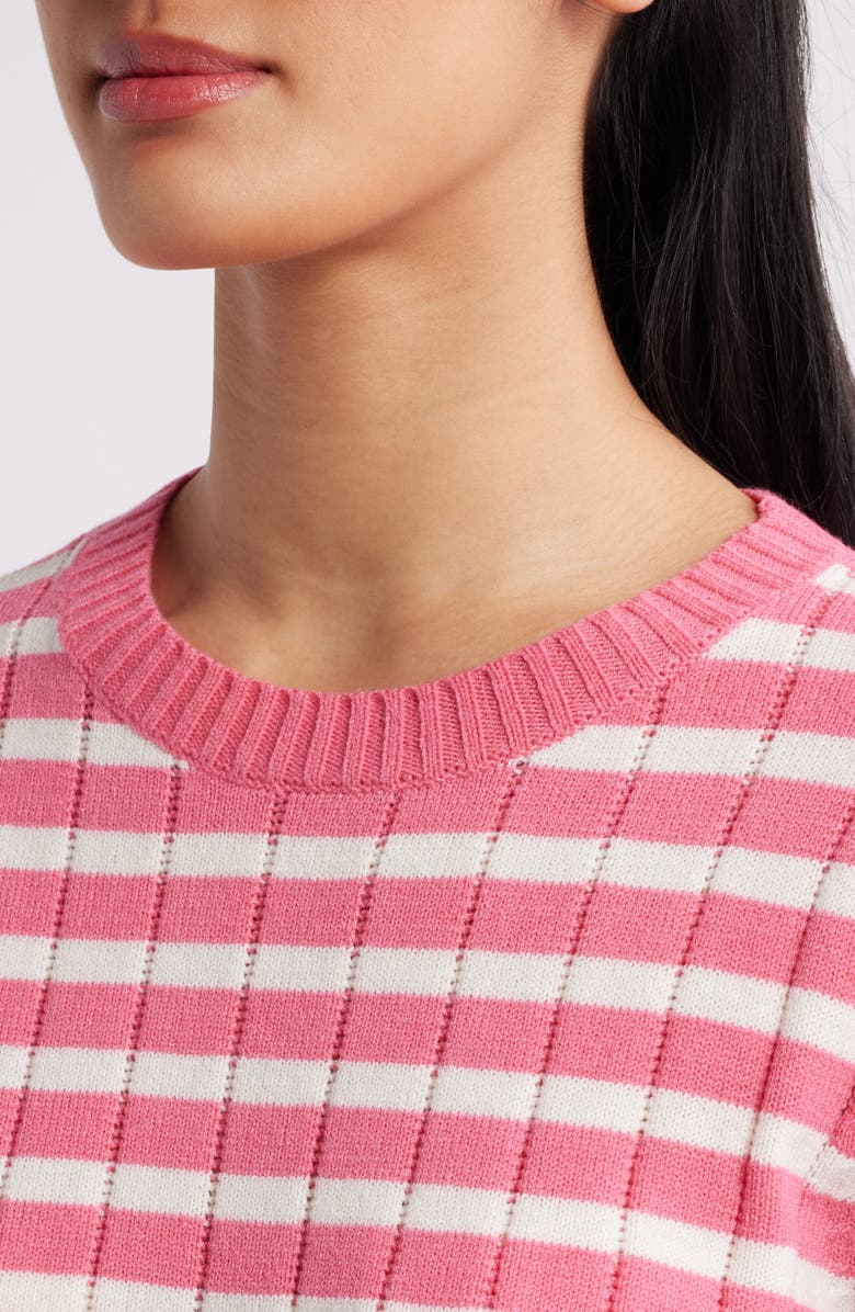 Caslon<sup>®</sup> Stripe Crewneck Rib Sweater, Alternate, color, Pink Caliente- Ivory Stripe