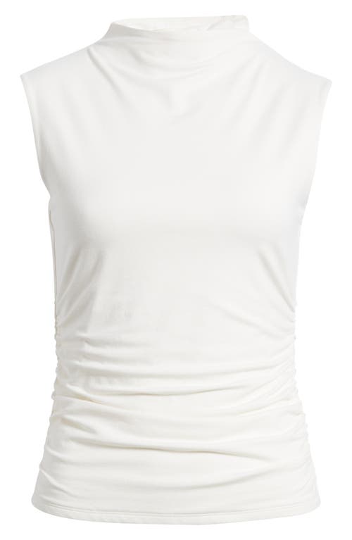 Open Edit Ruched Cap Sleeve Sweater In White