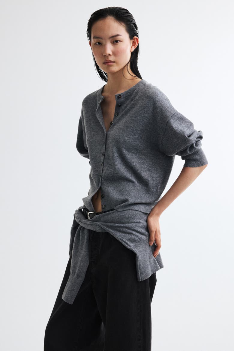 Fine-knit Cardigan, Alternate, color, Gray melange