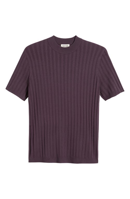 Open Edit Ribbed Short Sleeve Mock Neck Sweater In Purple Plum