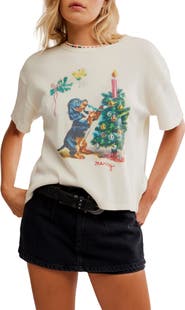 Free People Merry Holiday Waffle Knit Cotton Graphic T-Shirt