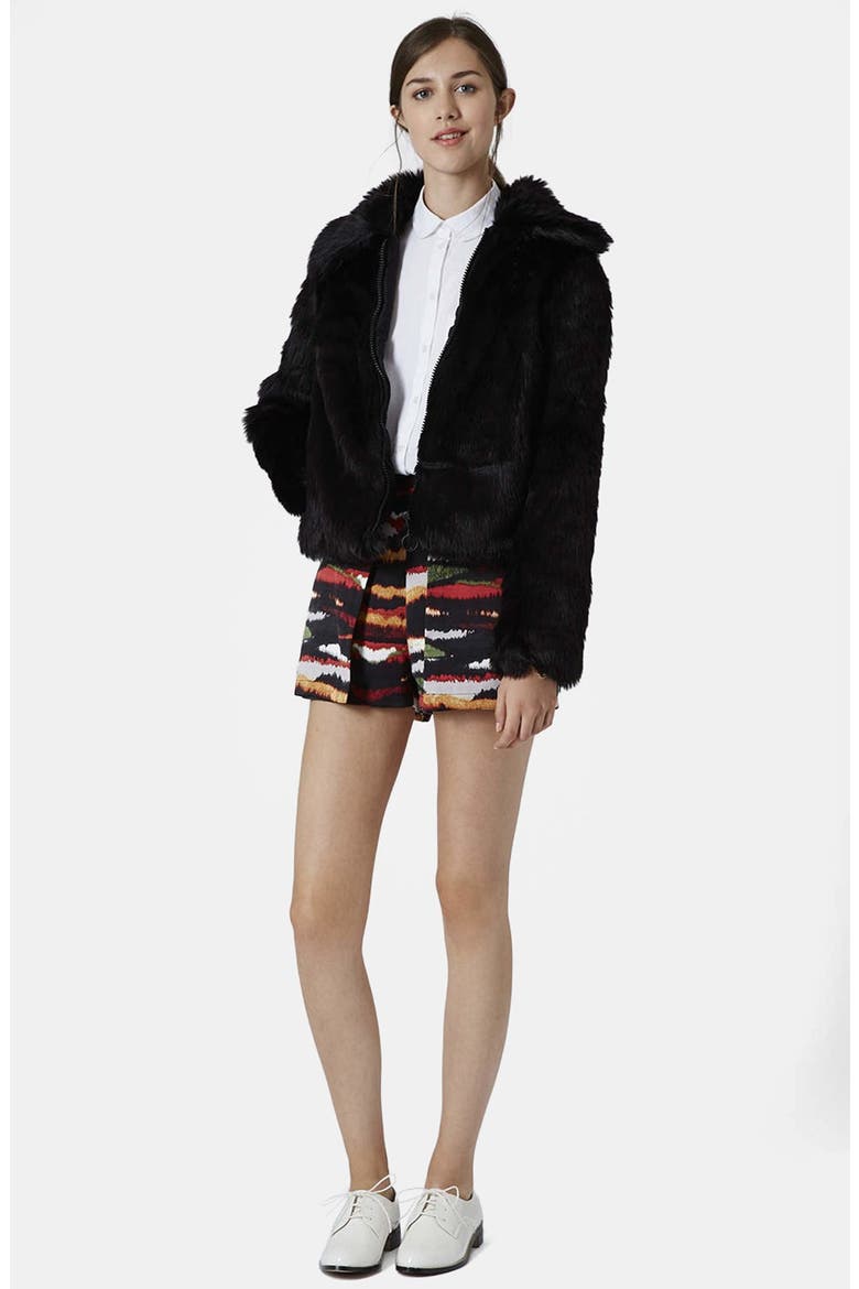 Faux Fur Bomber, Alternate, color, BLACK