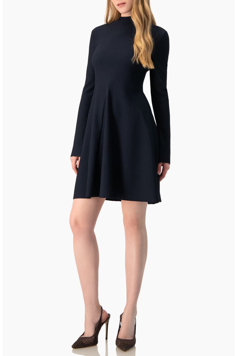 Boat-Neck Long Sleeve A-Line Dress, Alternate, color, Navy Blue