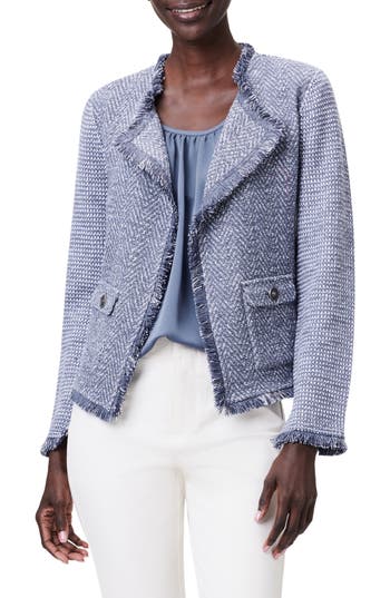 Nic + Zoe Nic+zoe Petites Mix Knit Fringe Trim Jacket In Slate
