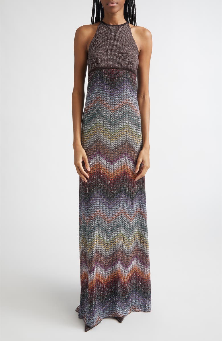 Missoni Greek Zigzag Sequin Lamé Dress, Main, color, Multi Dark