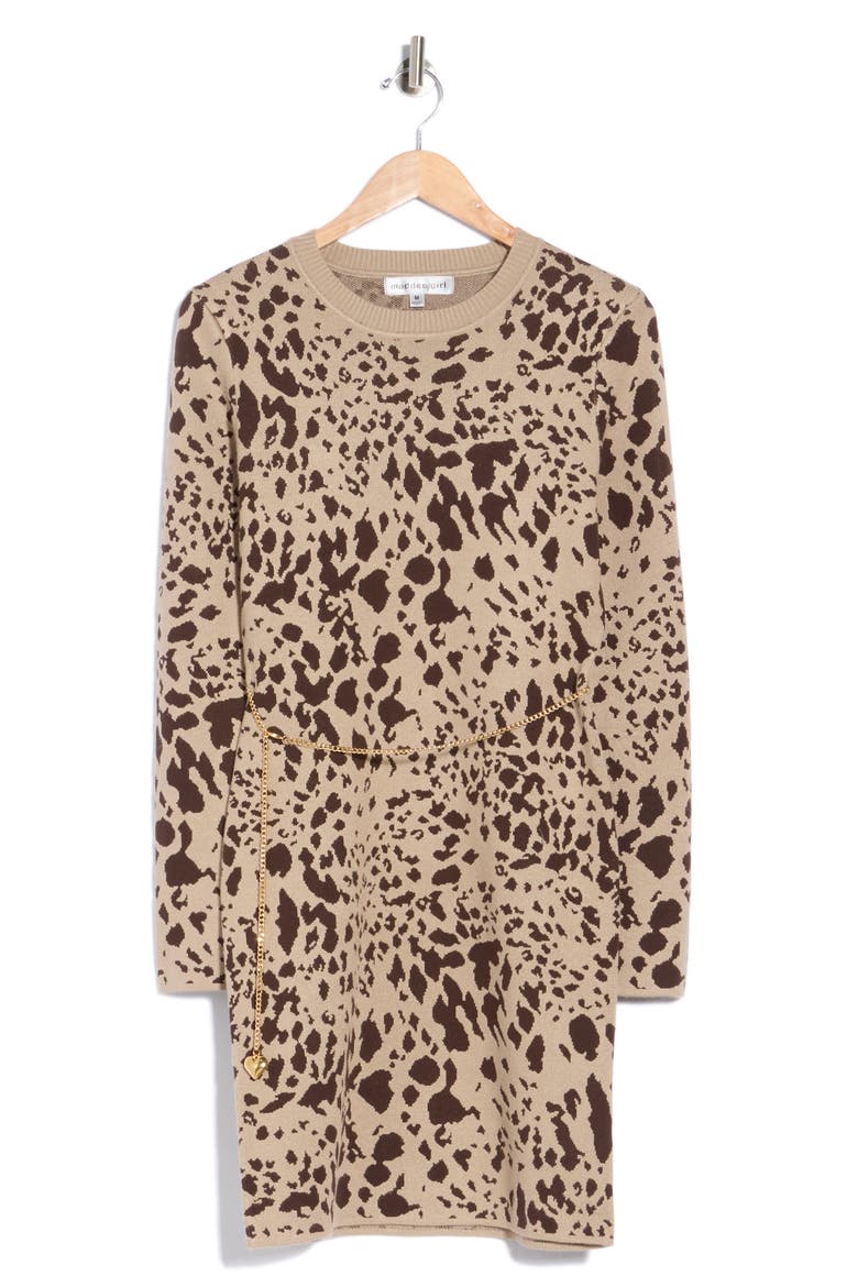 Long Sleeve Jacquard Minidress, Main, color, TAN COMBO