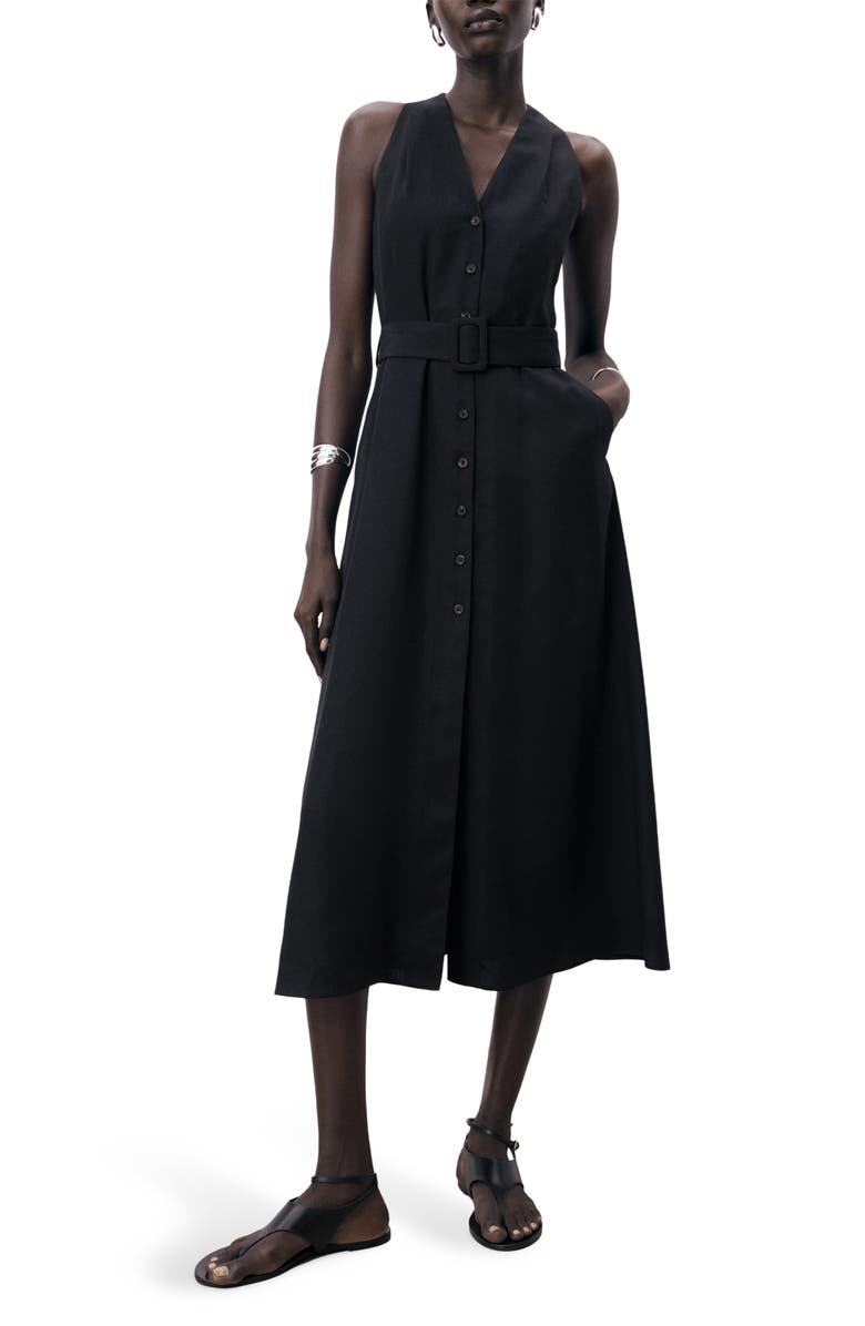 MANGO Lula Belted Sleeveless Maxi Dress, Main, color, Black