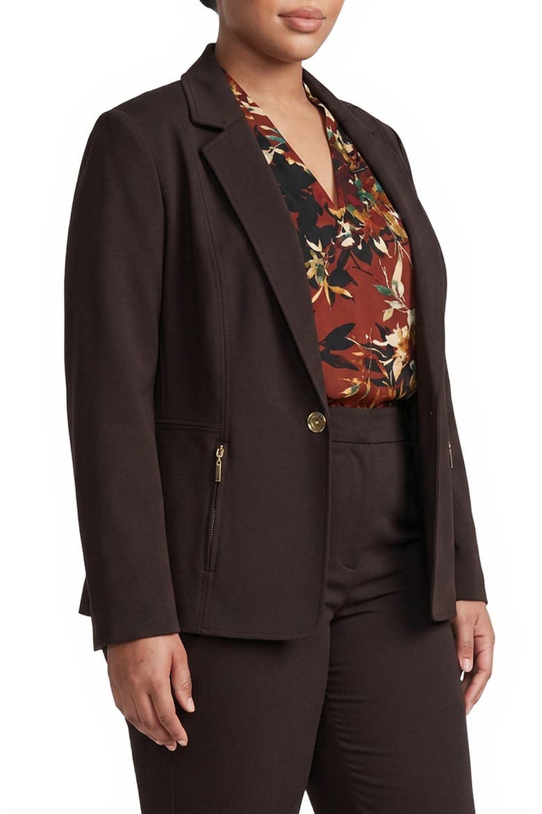 One-Button Blazer with Zip Pockets, Alternate, color, RICH CHOCOLATE