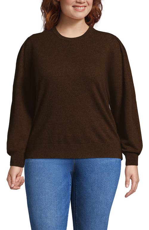 Lands' End Cashmere Puff Sleeve Crew Neck Sweater In Brown