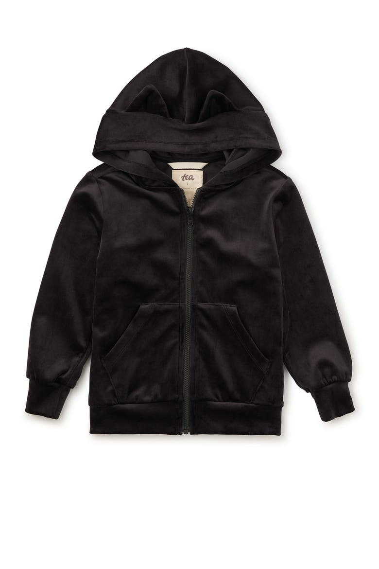 Cat Ears Velour Hoodie, Alternate, color, Jet Black