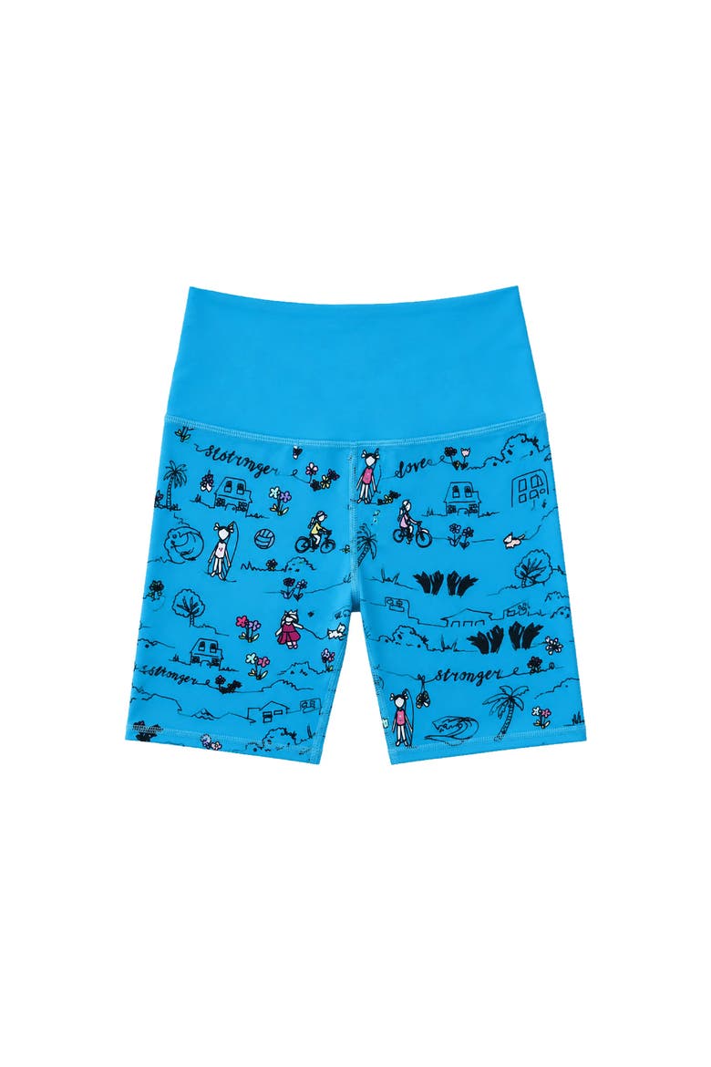 Scribble Printed Activewear Bike Shorts, Main, color, Blue Multi