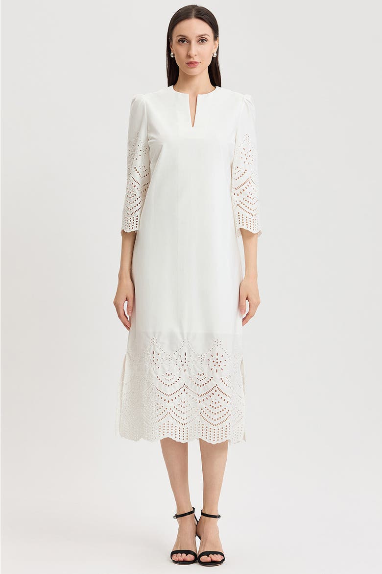 Eyelet Straight Cotton Maxi Dress, Main, color, White
