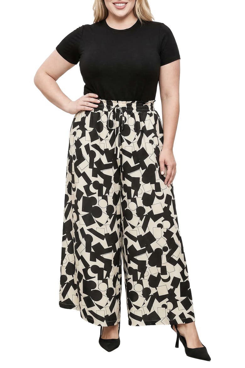 Drawstring Waist Wide Leg Pants, Alternate, color, BLACK ECRU