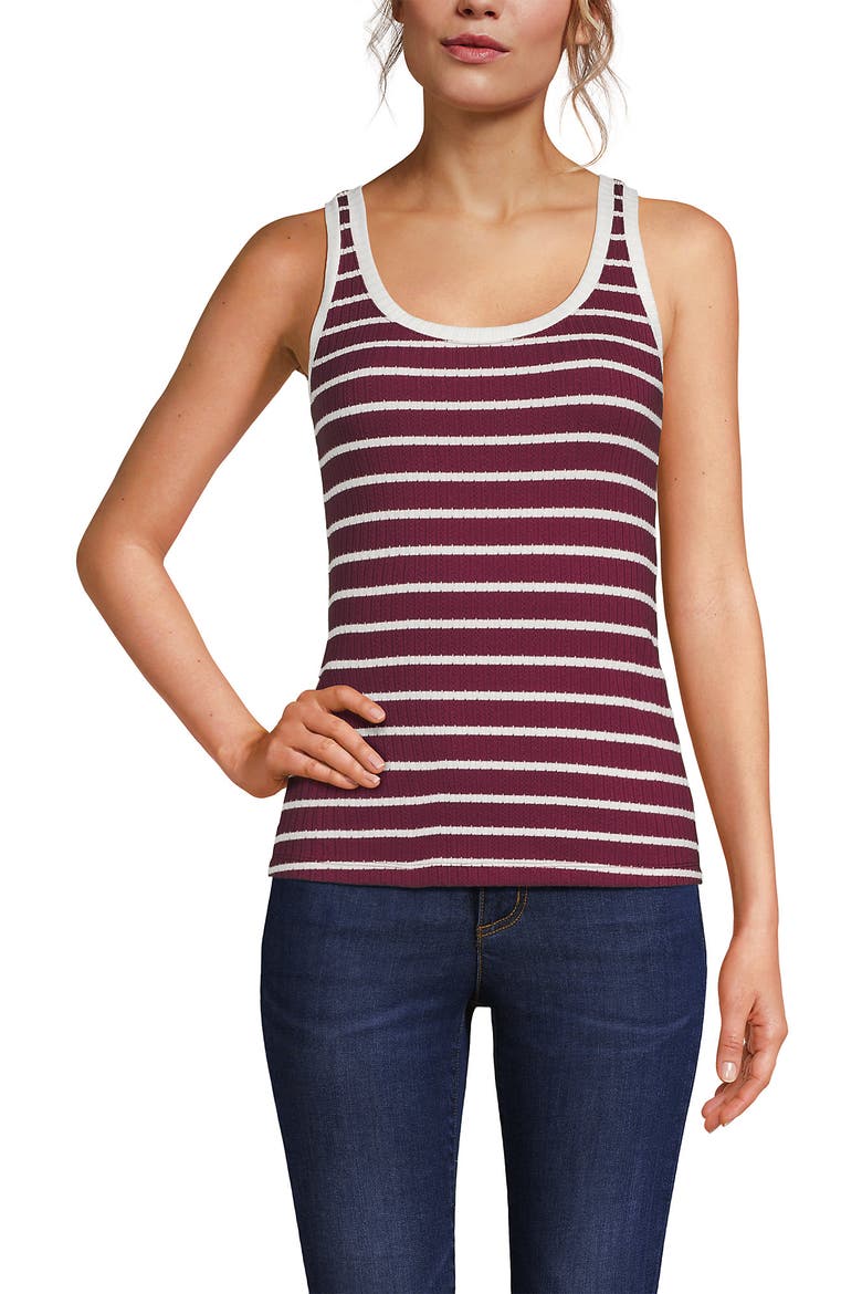 Pointelle Rib UNeck Tank, Alternate, color, Burgundy/Ivory Breton Stripe