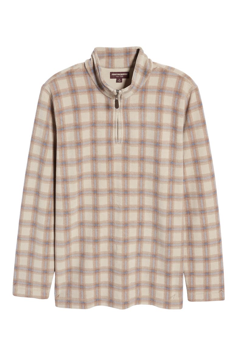 Plaid Print Fleece Quarter Zip Pullover, Alternate, color, BROWN/ BLUE PLAID