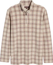Johnston & Murphy Plaid Print Fleece Quarter Zip Pullover