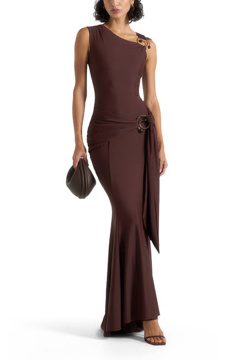 Rania Asymmetric Draped Midaxi Dress