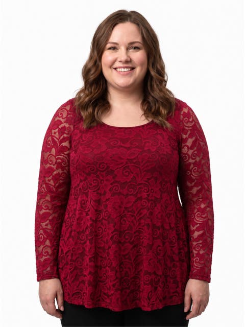 Elevate Curvy Lace Long Sleeve Scoop Neck Tunic Top