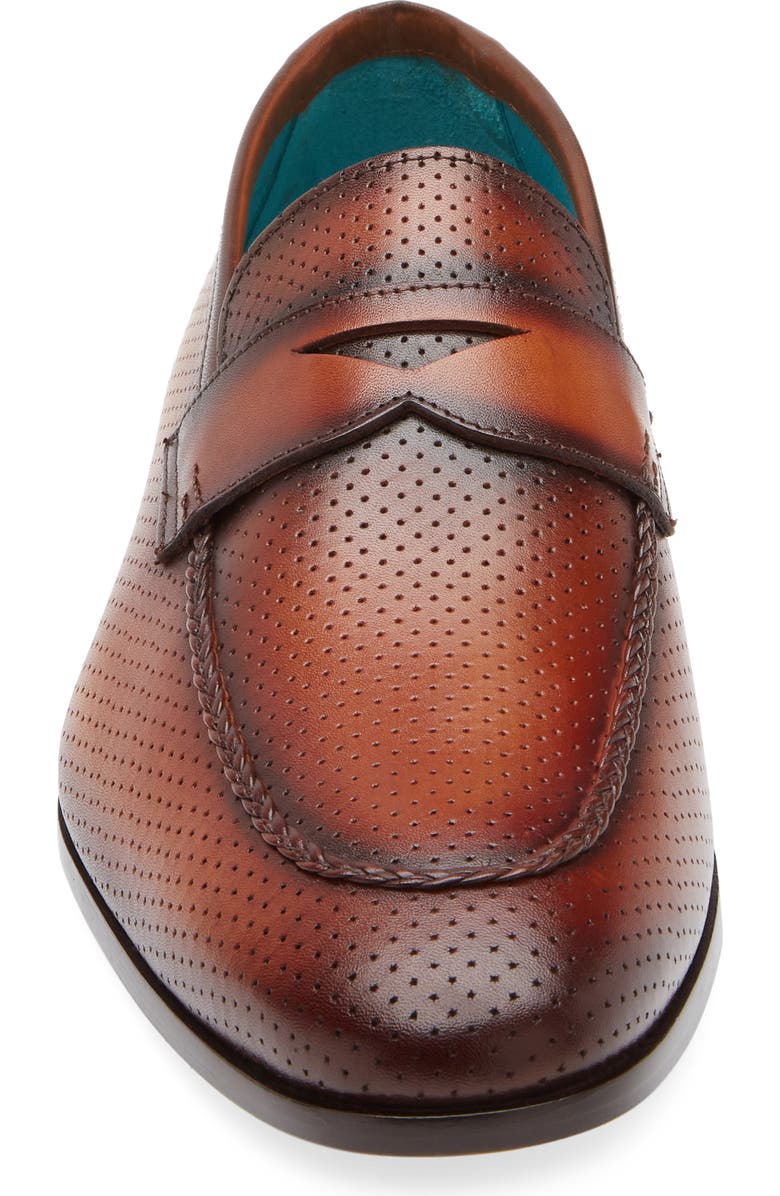 Mezlan Cueva Perforated Penny Loafer, Alternate, color, Cognac Rust