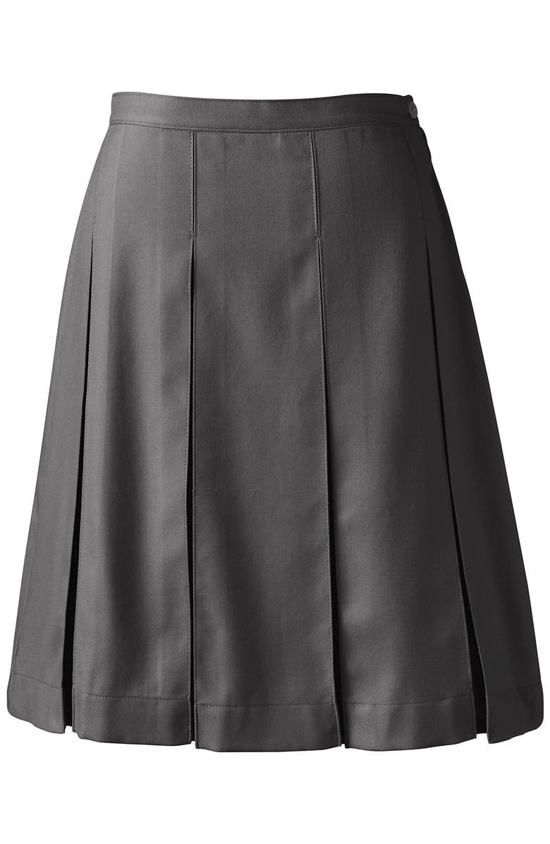 Lands' End School Uniform  Solid Box Pleat Skirt Top of Knee, Alternate, color, Gray