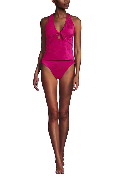 Shine Ribbed Tankini Top and High Waisted Bottom Swimsuit Set