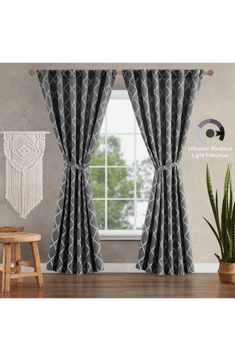 Jessica Simpson Lynee Geometric Satin Jacquard Blackout Curtains - 52" x 84", Alternate, color, 