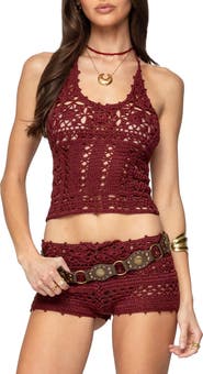 EDIKTED Kelani Crochet Halter Top