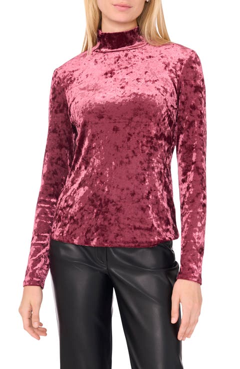 Mock Neck Long Sleeve Crushed Velvet Top