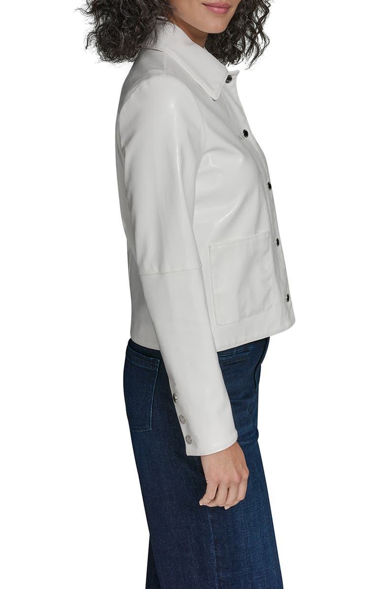 KARL LAGERFELD Snap Front Patent Leather Shirt Jacket, Alternate, color, White