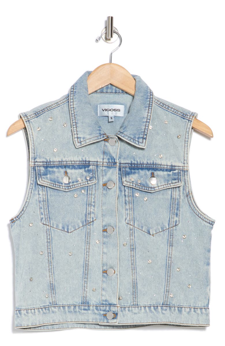 Vigoss Bling Denim Trucker Vest, Alternate, color,